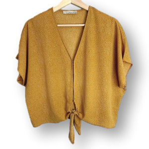 MONK & Lou Crop Top Yellow White Irregular Polka Dots Front Clasp Women's Medium